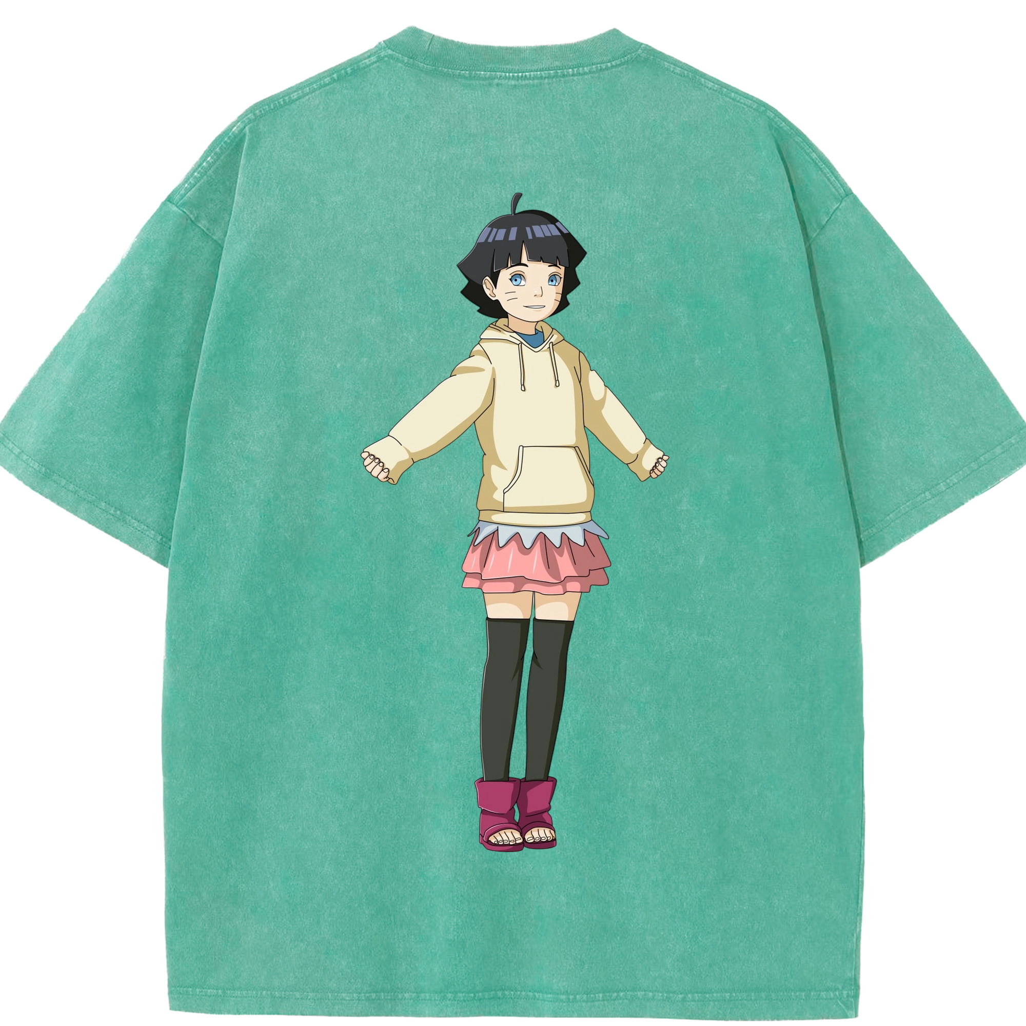 （画像用） NARUTO -ナルト- うずまき ヒマワリ Uzumaki Himawari 綿100% ヴィンテージ風 半袖Tシャツ（背面プリント）